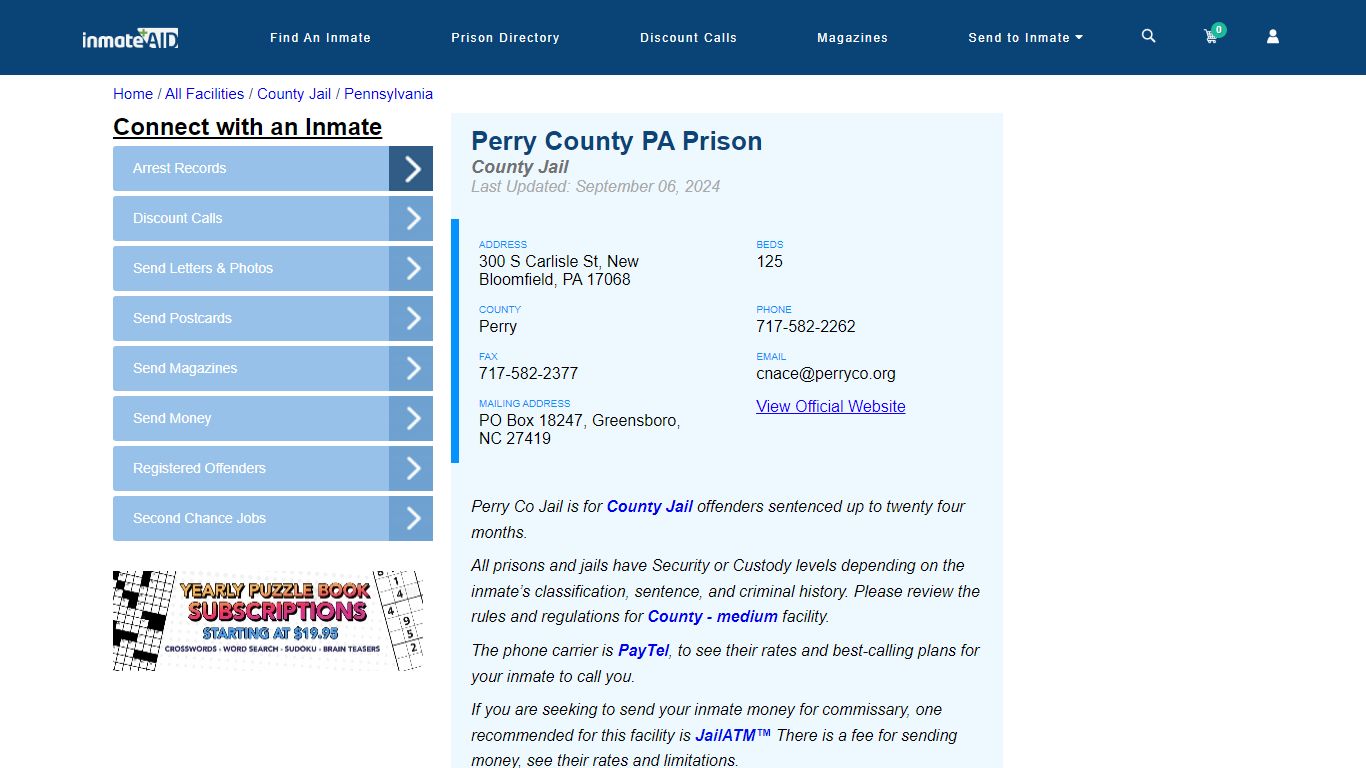 Perry County PA Prison - Inmate Locator